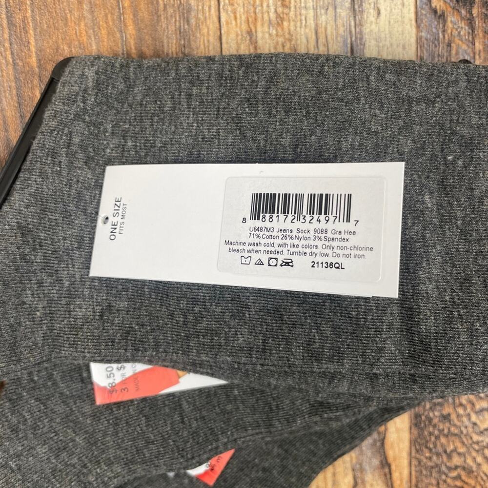 HUE Women's One Size Graphite Heather Jean Socks 3-Pack - Picture 3 of 8